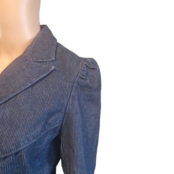 Vintage Y2K Sz S/M Old Navy Denim Jean Blazer Long Sleeve 1 button Pinstripe - Picture 3 of 12